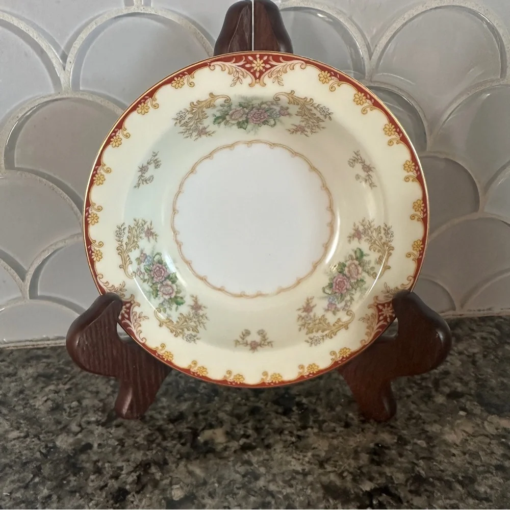 Occupied Japan Vintage Noritake China Cardinal Rose Rim Fruit Sauce Dessert Bowl